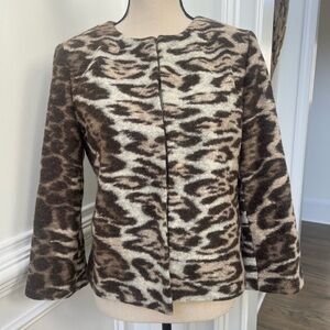 Ann Taylor Wool Blend Cheetah Animal Print Blazer 3/4 Sleeve